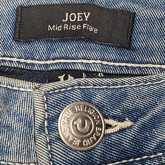 True Religion Joey Mid Rise Flap Pockets Flare Jeans Light Idyllic Wash Size 28 - Picture 7 of 10